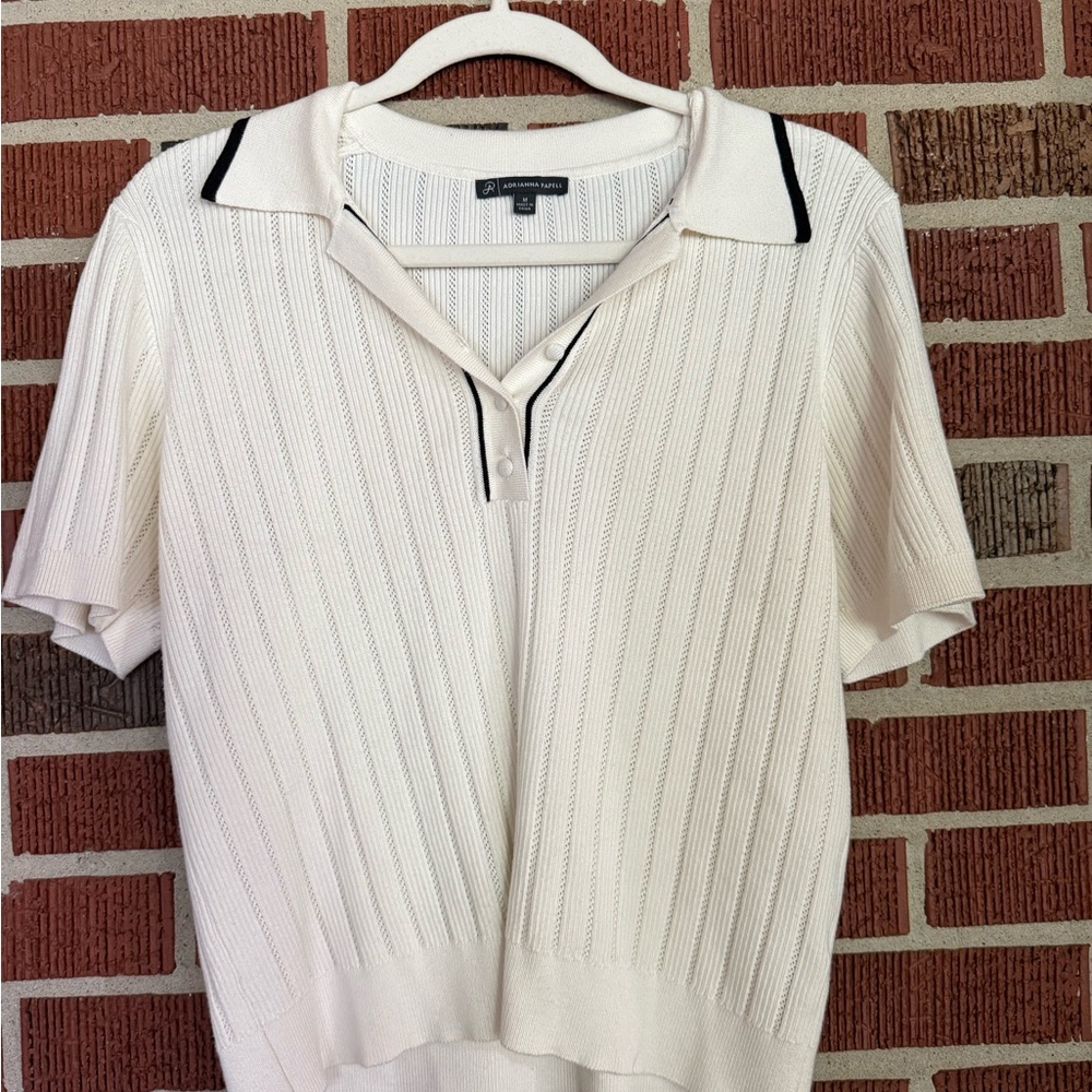 Adrianna Papell Cream Ribbed Knit Top